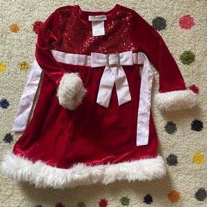 2T Red Velvet Holiday Dress with White Fur Trim